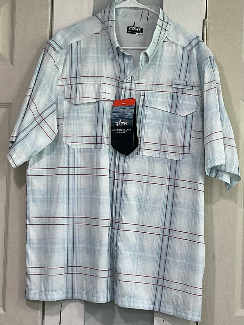 Habit Stone Lake Men’s Large Plaid UPF 40 Fishing Shirt Short Sleeve NWT